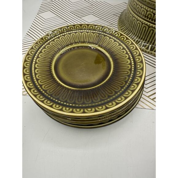 Vintage Ornate Green Ceramic Tureen Soup Set Pot Retro 12 Pieces - Picture 7 of 11